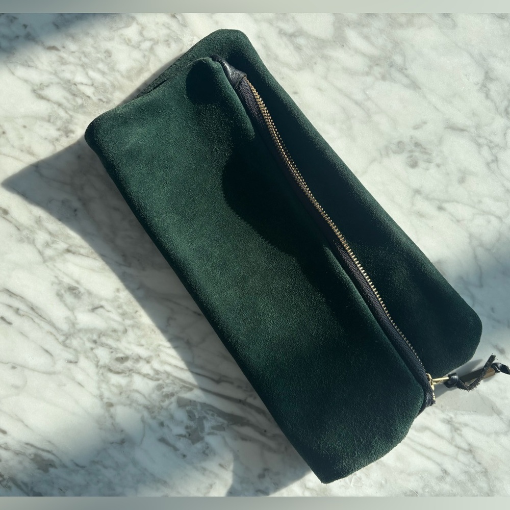 Forest Green Suede Clutch with zipper closure